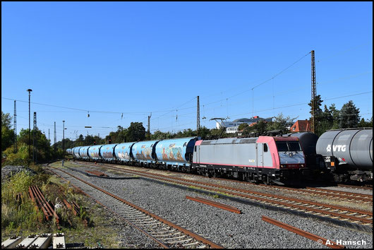 185 593-1 war am 30.09.2025 mit Getreidezug in Leipzig-Wiederitzsch zu sehen
