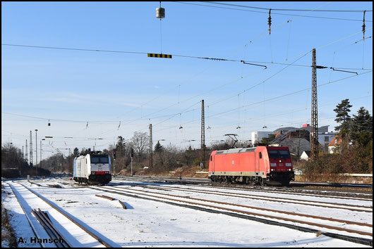 Als Lz rollt 185 386-0 am 13.01.2026 durch Leipzig-Wiederitzsch