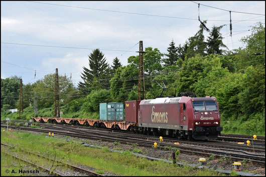 Im Emons-Design begegnet mir 185 507-1 am 21. Mai 2026 in Leipzig-Wiederitzsch
