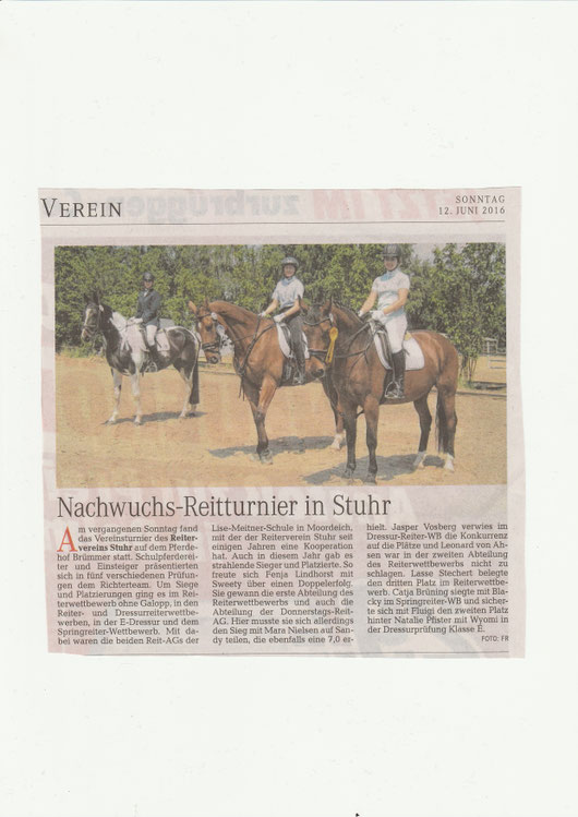 Artikel Weser-Kurier, Mein Verein 12.06.2016