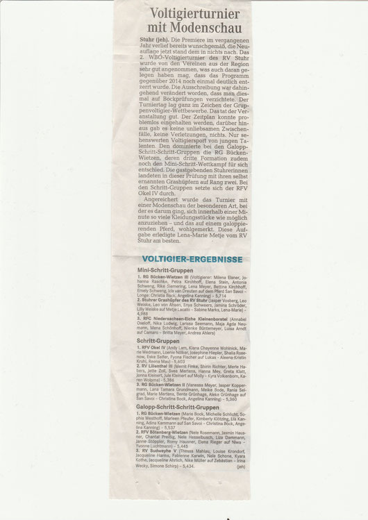 Voltigierturnier, Artikel Weser-Kurier