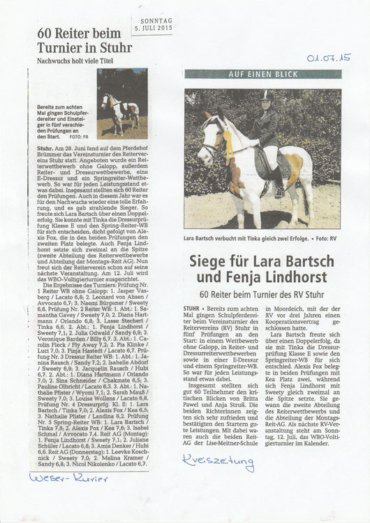 Vereinsturnier, Artikel Kreiszeitung + Weser-Kurier
