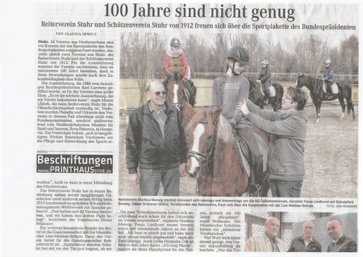 Sportplakette / Reit AG, Artikel Weser-Kurier 27.03.2015 Teil 1