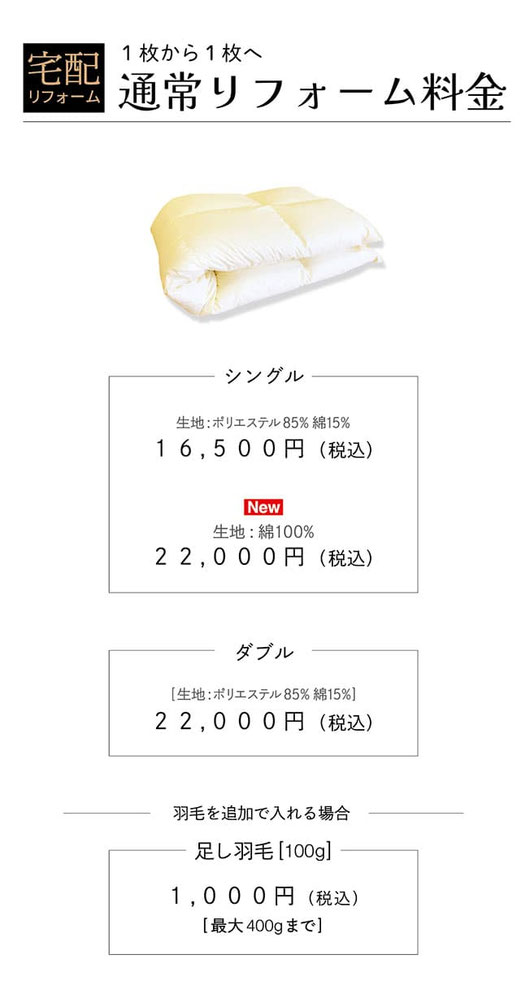 宅配通常リフォーム料金表画像