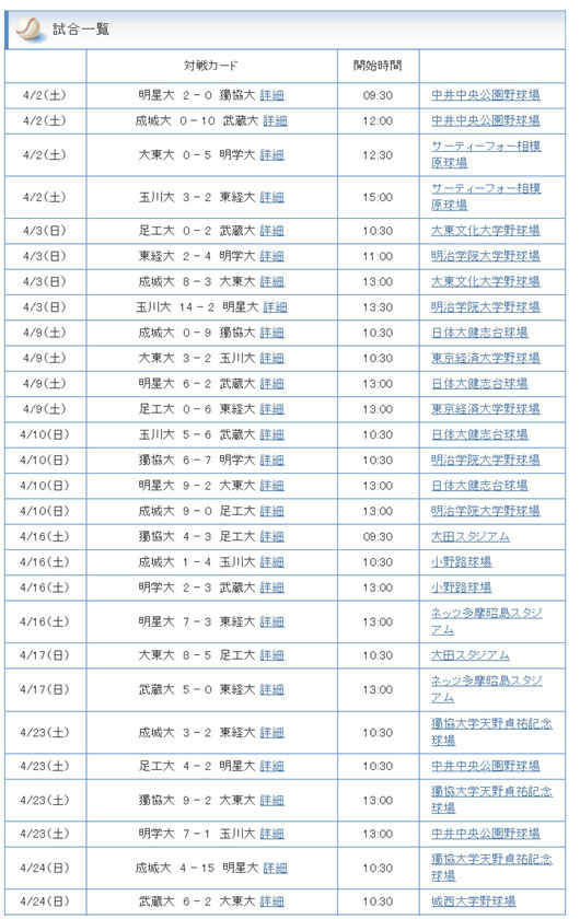 明治学院大学野球部 試合予定①