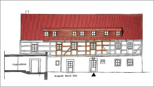 Nord-Ost-Ansicht, Teilzeichnung aus dem Projektplan, Archiv HVVC