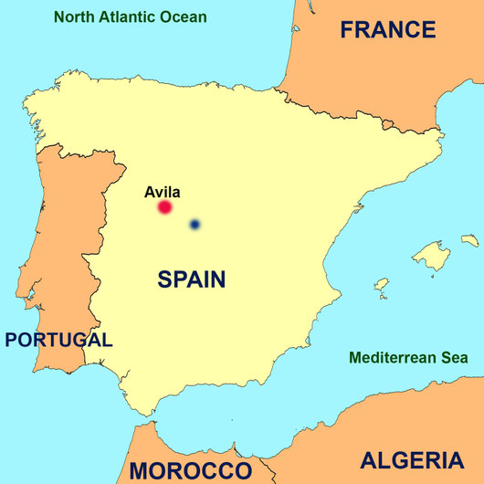 Blue mark indicates location of the capital Madrid. Map graphics by A. Zois.