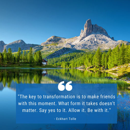 "La clé de la transformation est de devenir ami avec ce moment. La forme qu'il prend n'a pas d'importance. Dites-lui oui. Permettez-le. Soyez avec lui." - Eckhart Tolle