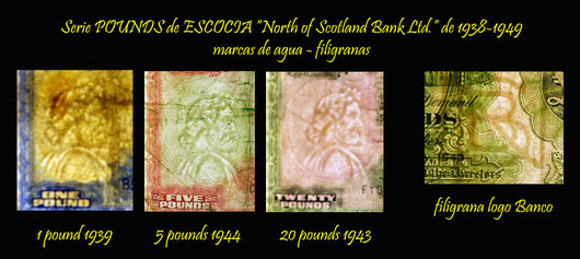 Escocia Pounds 1939-48 North of Scotland Bank Ltd. marcas de agua-filigranas