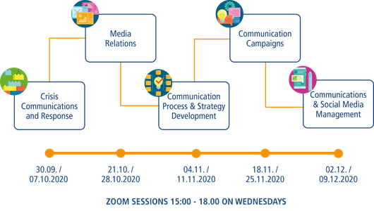 Module titles and timeline of the online communication training