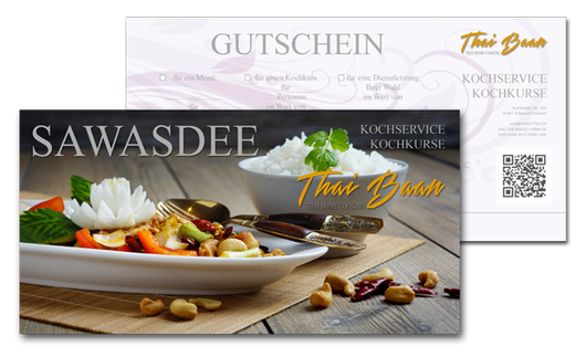 Gutschein; Thai Baan Neudorf; Yupin Seidel; thailändischer Kochservice; Foodtruck; Kochkurs, Thaifood, gesunde Ernährung, Restaurant