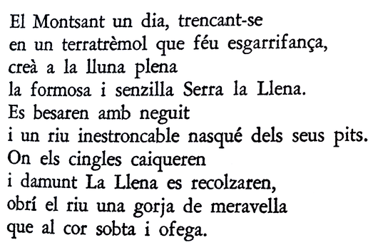 Algunos versos de «La Gorja de Fragau del Montsant i la Llena» (1953).
