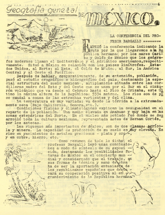 Crónica de la conferencia de Modesto Bargalló publicada en el diario que se editó en el Sinaia durante la travesía.