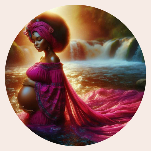 photo de Solange dans un magnifique pré verdoyant. Solange est souriante, ancrée, et tient son tambour à la main. belle lumière naturelle
