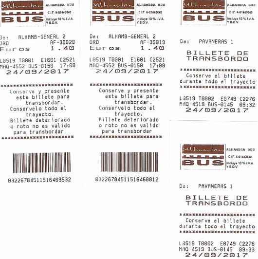 Unsere ÖPNV Tickets samt Umsteigeticket zur Alhambra 