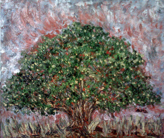 L'ALBERO E IL TRAMONTO - olio su legno 30 x 30