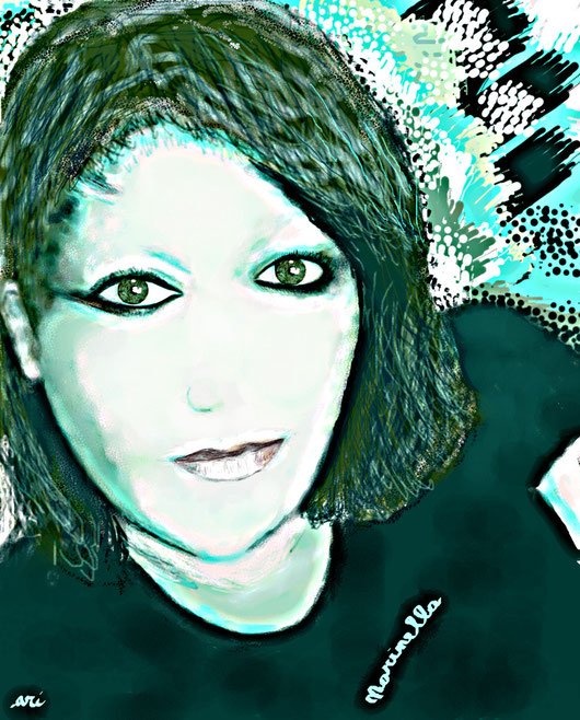 RITRATTO DI MARINELLA BACCARI versione due - psichedelica - 20120 dipinto digitale tecnica pastelli a cera