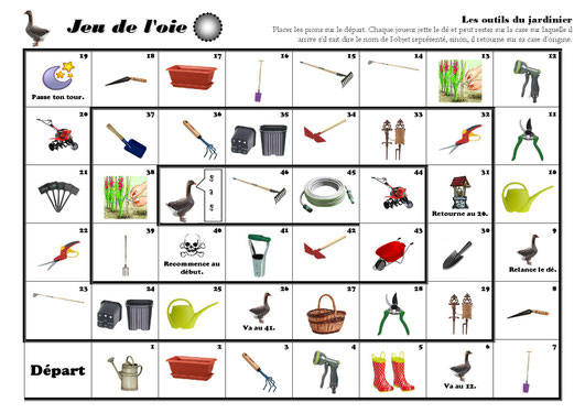 Jeu de l’oie sur les outils du jardinier pour réviser le vocabulaire