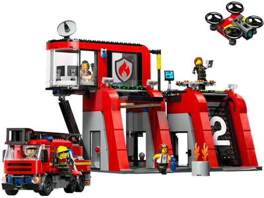 LEGO Set 60414 mit 843 Bauteilen – Ultimative Brandbekämpfung mit der Feuerwehrstation und Drehleiterfahrzeug.