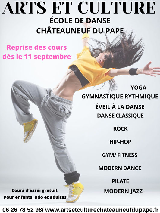 Danse à Chateauneuf du Pape : hip hop, classique, éveil à la danse, modern jazz, GRS et gym yoga pilates GR gymnastique ryhtmique