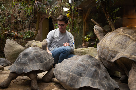 Gerrit, doctorant, après avoir prélevé des échantillons sur les tortues - Photo: Tim Benz/Zoo Zürich