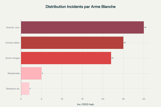 Concentration géographique des incidents avec armes blanches