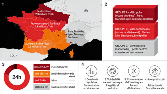 Où surviennent les agressions à l'arme blanche en France - Zones géographiques, risques temporels et facteurs criminogènes