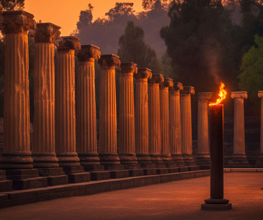 The modern remains of ancient Olympia, where the original Olympic Games were held. Source: https://pixabay.com/photos/columns-ruins-antiquity-greece-6493610/