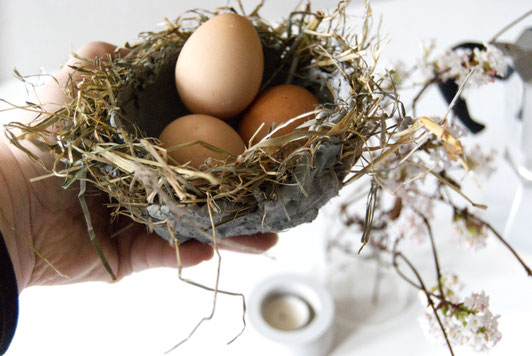 Easter nest bowl DIY with concrete and hay by PASiNGA tutorials