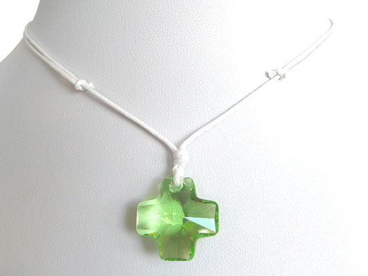 Halskette mit Kreuz aus Kristallglas und Baumwollband