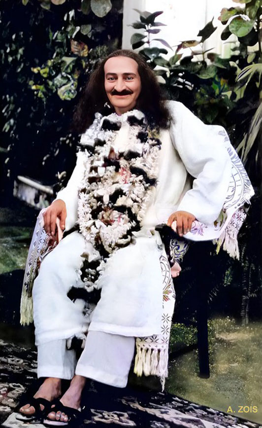  December 1937 : Meher Baba at Mary Lodge ( the Jessawala's home ). Image rendering by Anthony Zois.