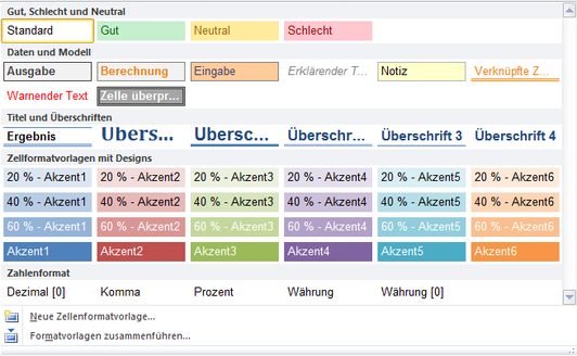 Zellenformatvorlagen