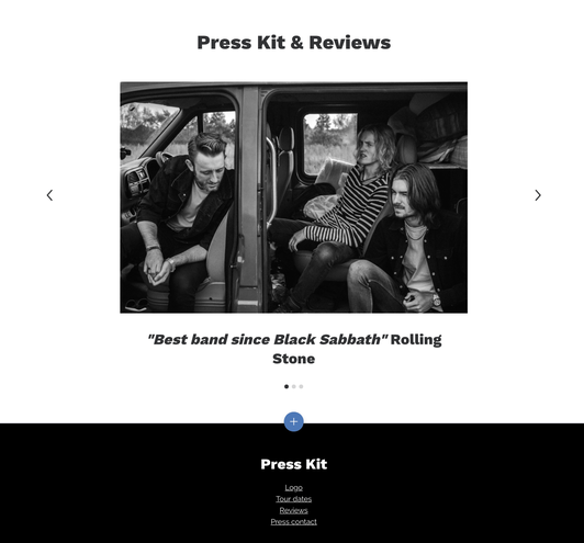 Esempio di press kit page di una band musicale