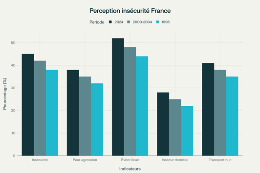 Évolution des différents indicateurs de perception de l'insécurité en France selon diverses études et sondages