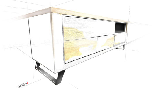 Métal Bois Deko étude par le Design et le Concept après l'étude et ses marqueurs, puis réalisation de votre projet 