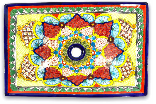 Rechteckige Waschbecken aus Mexiko - handbemalt und bunt - Burro Azul