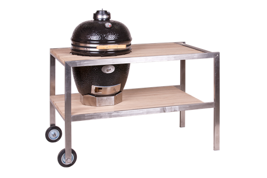 Monolith Tisch aus Edelstahl & Teak - Grillshop maennerkueche.com