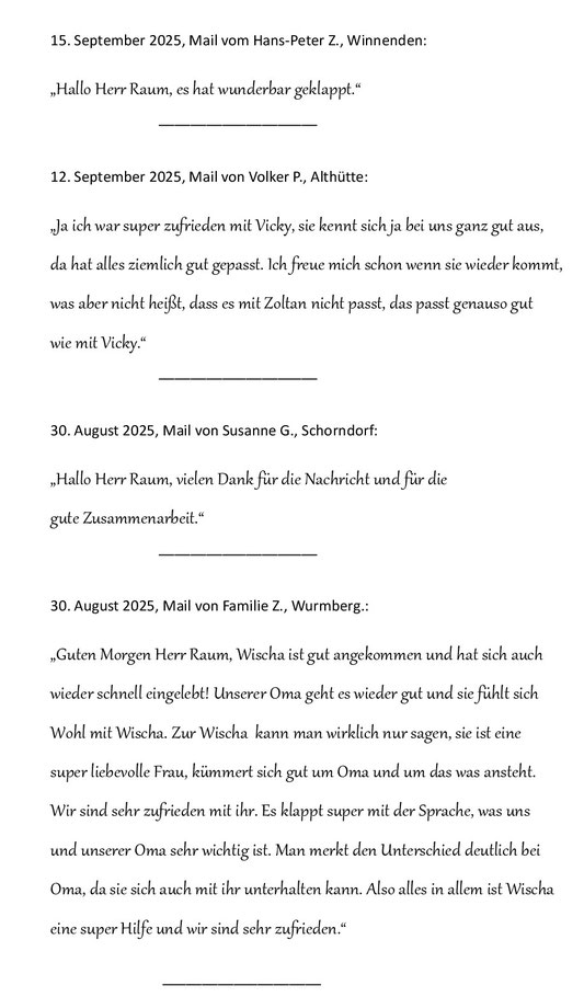 15.9.25: Top-Kundenbewertungen für RAUM Seniorenpflege24 in Auenwald
