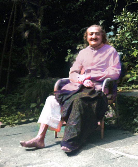 1952 : Meher Baba recouperating in Locarno, Switzerland. Image cropped. Image colourized by Anthony Zois.