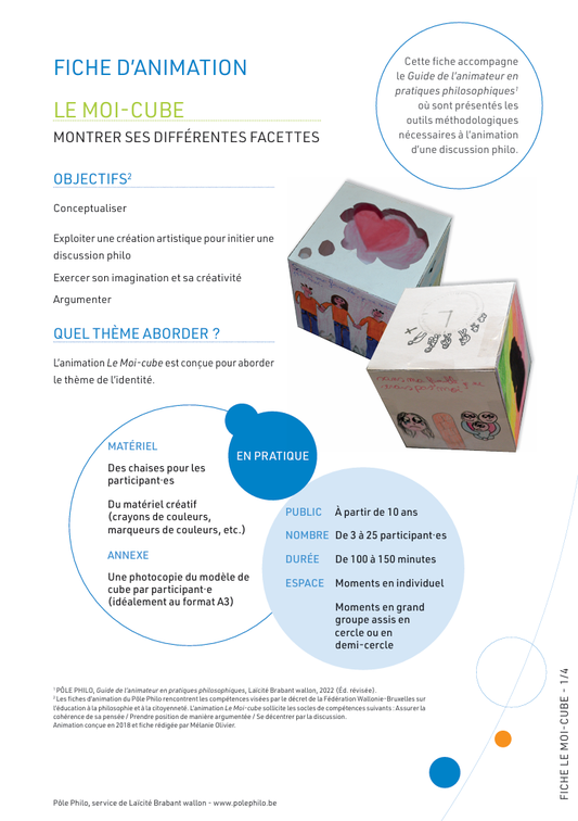 Fiche d'animation philosophie pour enfants. PDF gratuit. Pôle philo. Jeu philo gratuit. Identité. Représentation de soi. Estime de soi. CPS. Compétence psychosociales.
