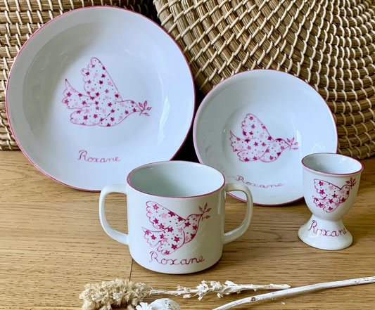 Ensemble naissace ou baptême Colombe et étoiles Rose 4 articles