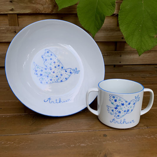 Ensemble Colombe Etoiles Bleu 2 articles