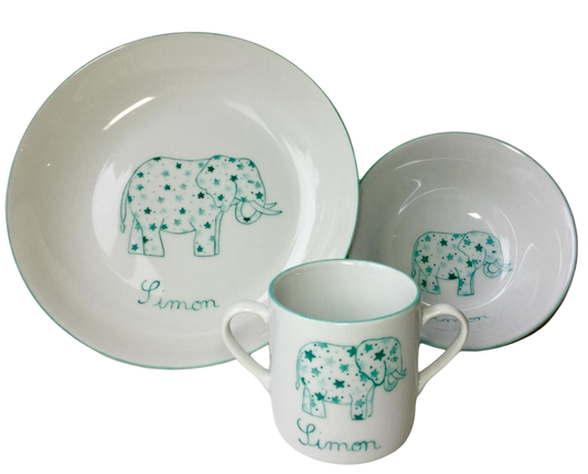 Ensemble Eléphant étoiles vert 3 articles avec mug 2 anses
