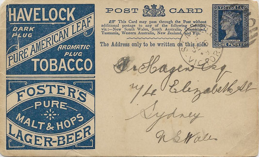 Victoria postal stationary tobacco and alcohol used
