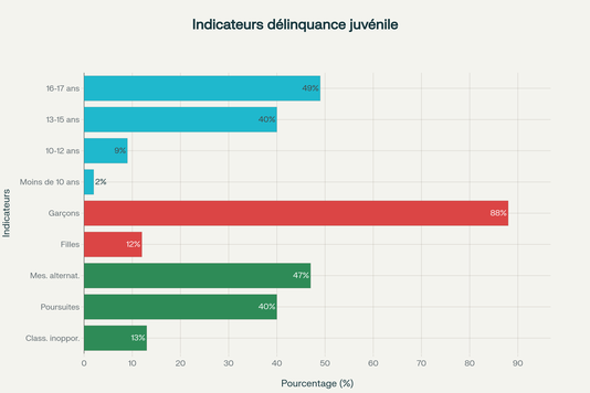 Répartition de la délinquance juvénile en France en 2023 - Données du Ministère de la Justice