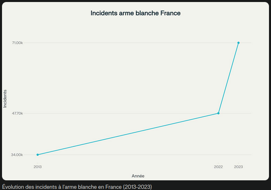évolution des crimes à l'arme blanche en France 2013-2023