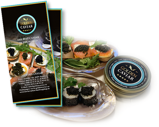 Grafik: GOLDEN CAVIAR-Flyer Download - Kaviar bestellen für die internationale Haute Cuisine