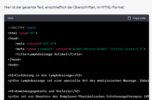 Text im HTML-Format, ausgezeichnet mit HTML-Überschriften H1 bis H3