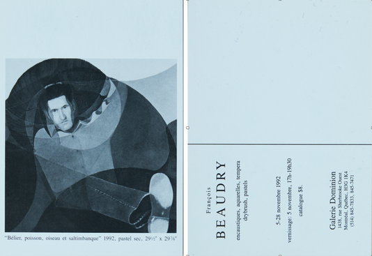 Carton d'invitation, Francois Beaudry, Galerie Dominion, 1992