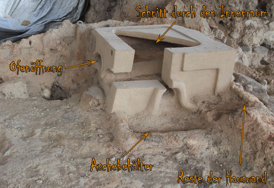 In Situ rekonstruierter Sakralofen in einer Hausecke